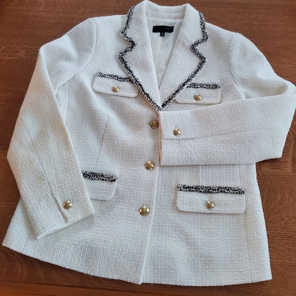 Talbots Tweedy Blazer with fringe trim - cream - Picture 7 of 12